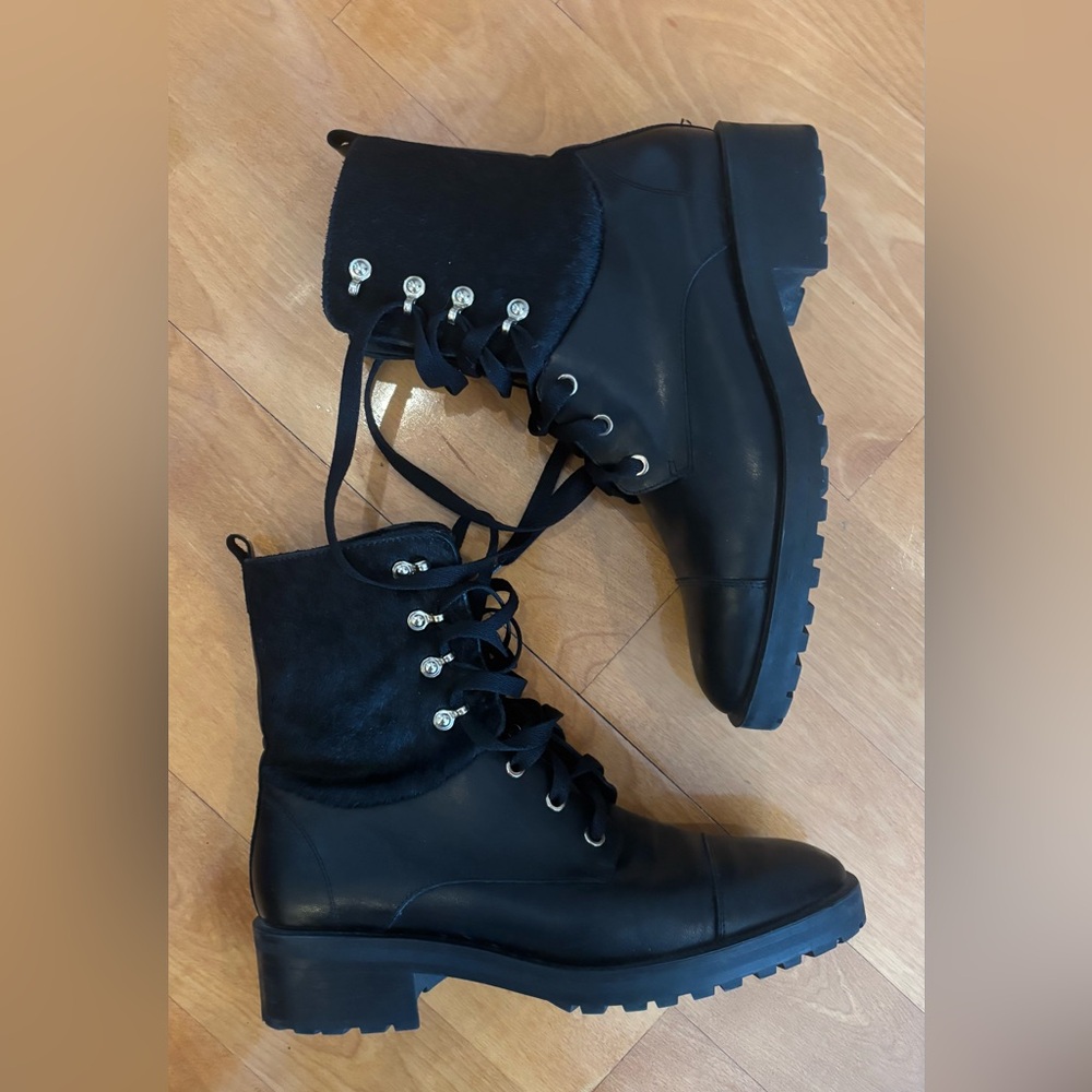 Massimo Dutti Black Leather Combat Boots